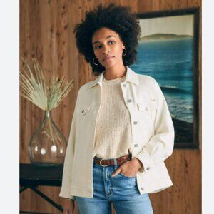 Faherty Stretch Terry Trucker Jacket Egret Cream Size Medium NWT